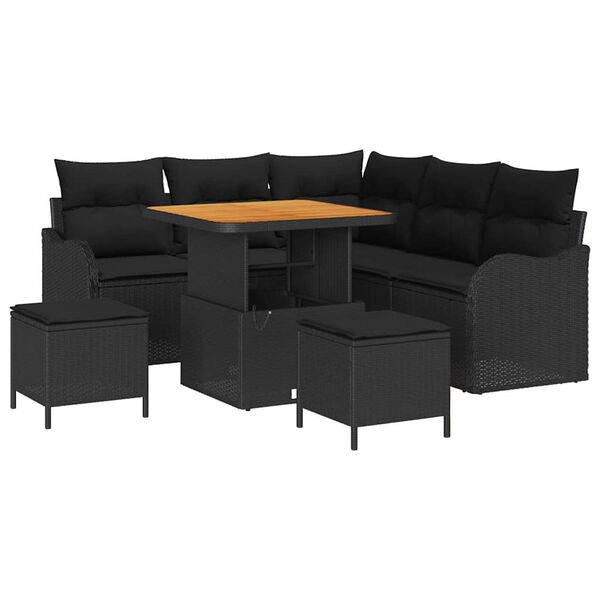 vidaXL Garden Sofa Set Height-Adjustable 8 pcs Black Poly Rattan