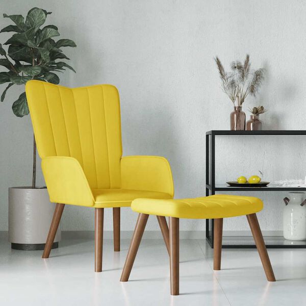 vidaXL Relaxing Chair with a Stool Mustard Yellow Velvet