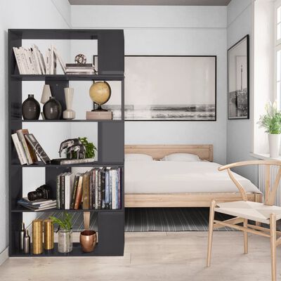 vidaXL Book Cabinet/Room Divider High Gloss Grey 80x24x159 cm Engineered Wood