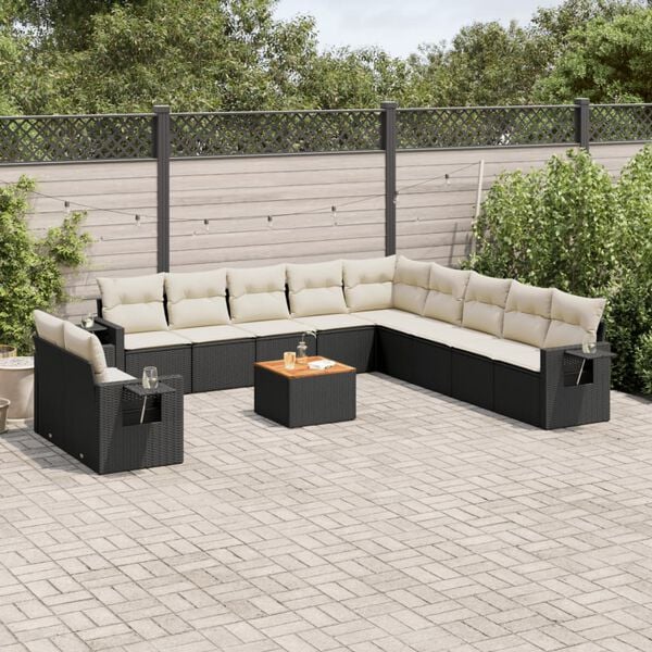 vidaXL 12 Piece Garden Sofa Set with Cushions Black Poly Rattan