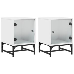 vidaXL Bedside Cabinets with Glass Doors 2 pcs White 35x37x50 cm