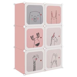 vidaXL Storage Cabinet | Pink | Polypropylene | 6 Cubes | Modular