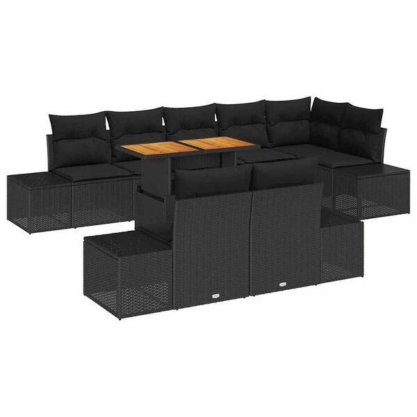vidaXL Garden Dining Set with Cushion 9 pcs Black and Brown