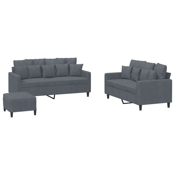 vidaXL 3 Piece Sofa Set with Cushions Dark Grey Velvet