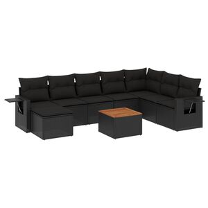 vidaXL 9 Piece Garden Sofa Set with Cushions Black Poly Rattan