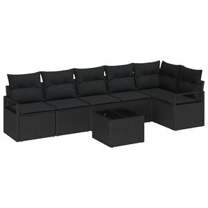 vidaXL Garden Sofa Set with Cushion 7 pcs Black Poly Rattan