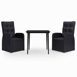 vidaXL 3 Piece Garden Dining Set with Cushions Black