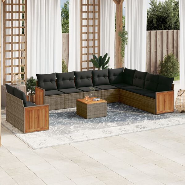 vidaXL 11 Piece Garden Sofa Set with Cushions Grey Poly Rattan