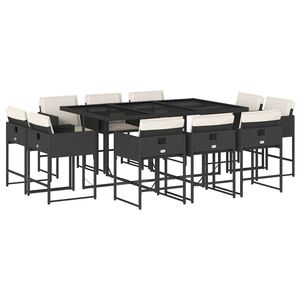 vidaXL 11 Piece Garden Dining Set with Cushions Black Poly Rattan