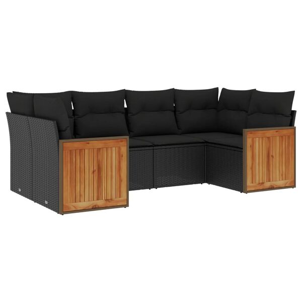 vidaXL 6 Piece Garden Sofa Set with Cushions Black Poly Rattan