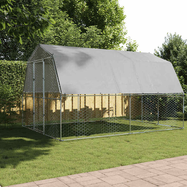 vidaXL Chicken Cage with Roof and Door Silver Galvanised Steel