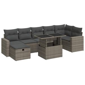 vidaXL 8 Piece Garden Sofa Set with Cushions Grey Poly Rattan