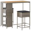vidaXL 3 Piece Garden Bar Set with Cushions Grey Poly Rattan
