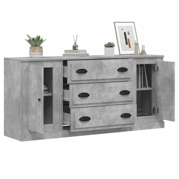 vidaXL Sideboards 3 pcs Concrete Grey Engineered Wood