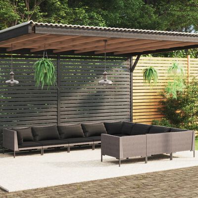 vidaXL 10 Piece Garden Lounge Set with Cushions Poly Rattan Dark Grey