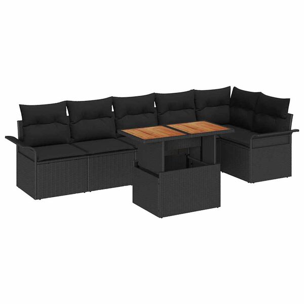 vidaXL Garden Sofa Set with Storage 7 pcs Black Poly rattan
