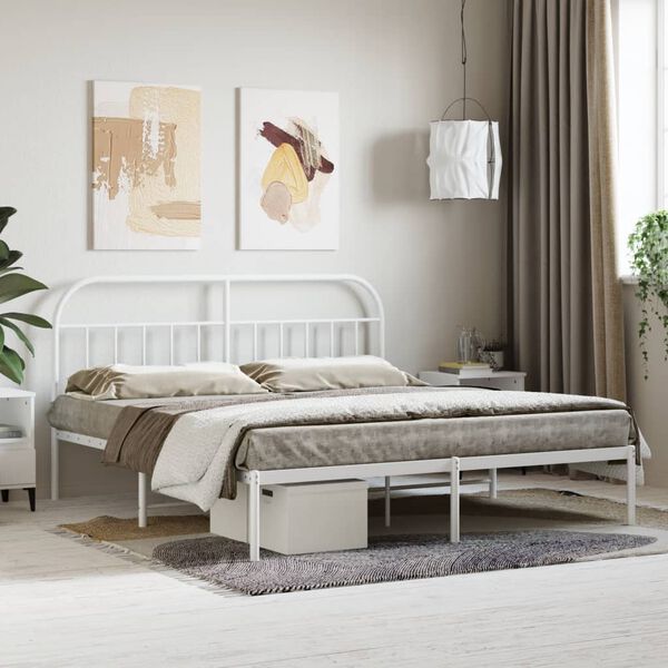 vidaXL Metal Bed Frame without Mattress with Headboard White 180x200cm