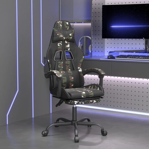 vidaXL Gaming Chair with Footrest Black and Camouflage Faux Leather