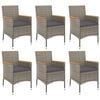 vidaXL 7 Piece Garden Dining Set with Cushions Grey Poly Rattan