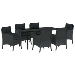 vidaXL Garden Dining Set with Cushion 7 pcs Black Poly Rattan