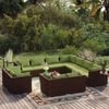 vidaXL 12 Piece Garden Lounge Set with Cushions Brown Poly Rattan