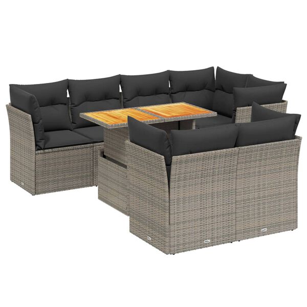 vidaXL 8 Piece Garden Sofa Set with Cushions Grey Poly Rattan