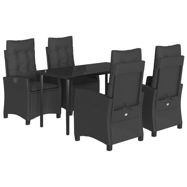 vidaXL 5 Piece Garden Dining Set with Cushions Black Poly Rattan