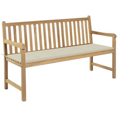 vidaXL Garden Bench with Cream Cushion 150 cm Solid Teak Wood