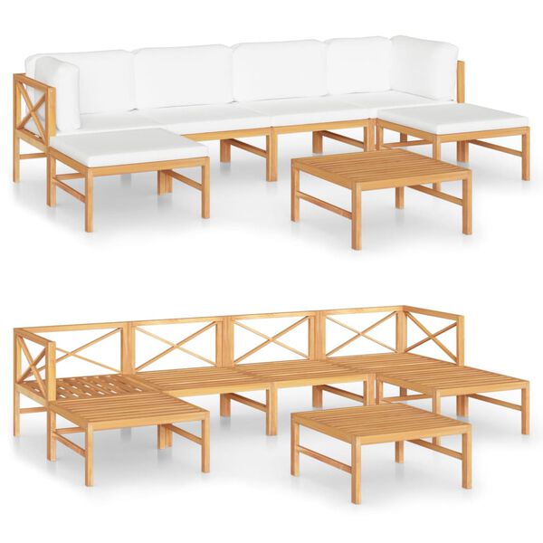 vidaXL 7 Piece Garden Lounge Set with Cream Cushions Solid Teak Wood