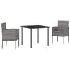 vidaXL Garden Dining Set with Cushion 3 pcs Grey Poly Rattan