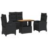 vidaXL 4 Piece Garden Dining Set with Cushions Black Poly Rattan