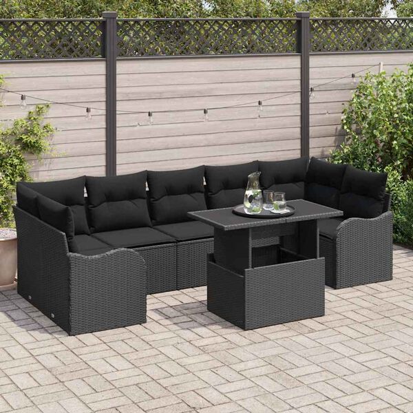 vidaXL Garden Sofa Set with Cushion 8 pcs Black Poly Rattan
