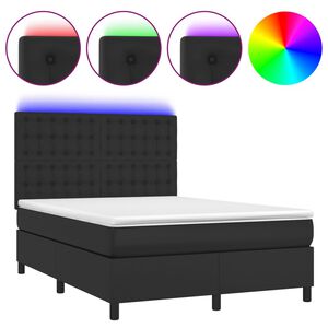 vidaXL Box Spring Bed with Mattress&LED Black 137x187 cm Double Size Faux Leather