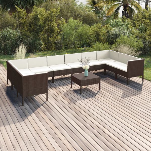 vidaXL 11 Piece Garden Lounge Set with Cushions Poly Rattan Brown