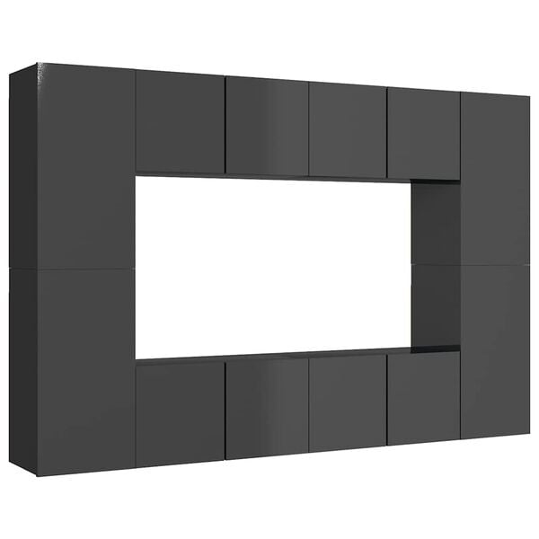 vidaXL 8 Piece TV Cabinet Set High Gloss Grey Engineered Wood