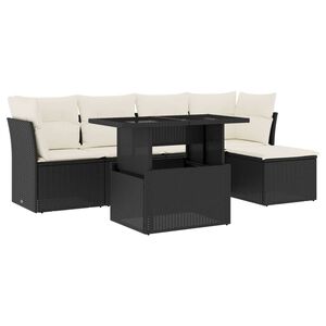 vidaXL 6 Piece Garden Sofa Set with Cushions Black Poly Rattan