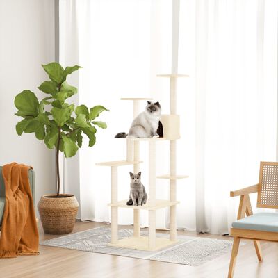 vidaXL Cat Tree with Sisal Scratching Posts Cream 153 cm