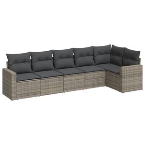 vidaXL 6 Piece Garden Sofa Set with Cushions Grey Poly Rattan
