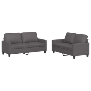 vidaXL 2 Piece Sofa Set with Cushions Grey Faux Leather