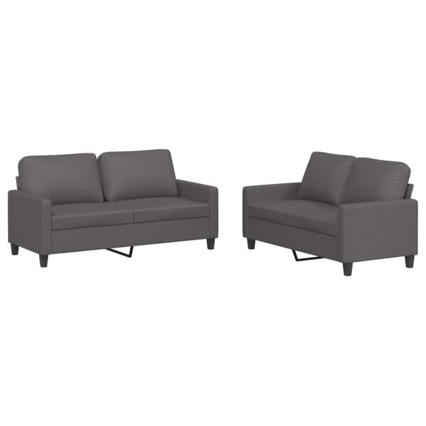 vidaXL 2 Piece Sofa Set with Cushions Grey Faux Leather