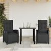 vidaXL 3 Piece Garden Dining Set with Cushions Black Poly Rattan