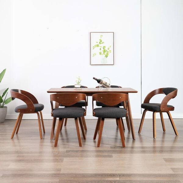 vidaXL Dining Chairs 6 pcs Dark Grey Bent Wood and Fabric