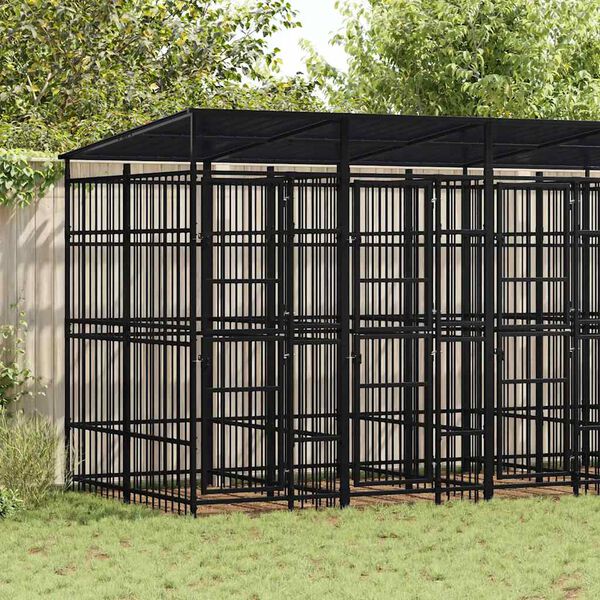 vidaXL Outdoor Dog Kennel with Roof Steel 9.22 m&sup2;
