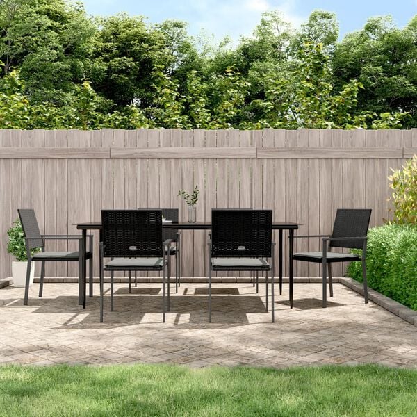 vidaXL 7 Piece Garden Dining Set with Cushions Poly Rattan and Steel