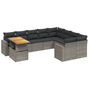 vidaXL 10 Piece Garden Sofa Set with Cushions Grey Poly Rattan