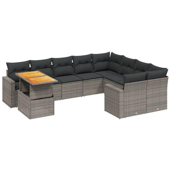 vidaXL 10 Piece Garden Sofa Set with Cushions Grey Poly Rattan