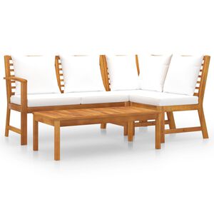 vidaXL 4 Piece Garden Lounge Set with Cushion Cream Solid Acacia Wood