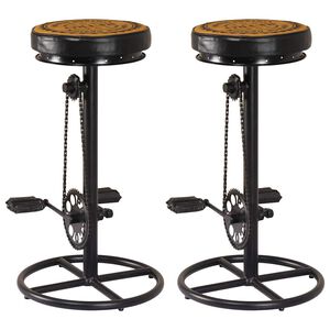 vidaXL Bar Stools with Canvas Print 2 pcs Black and Brown Real Leather