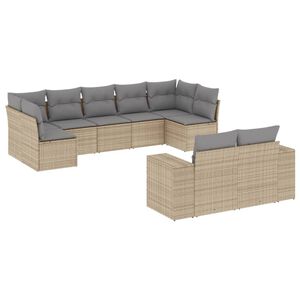 vidaXL 9 Piece Garden Sofa Set with Cushions Beige Poly Rattan