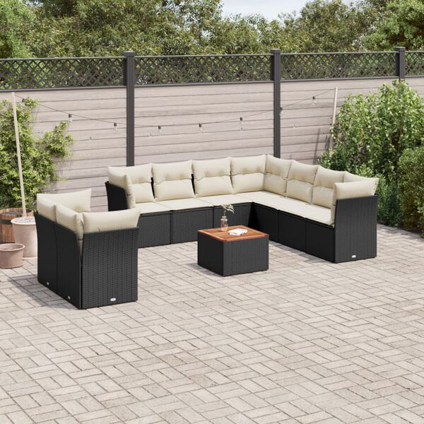 vidaXL 10 Piece Garden Sofa Set with Cushions Black Poly Rattan